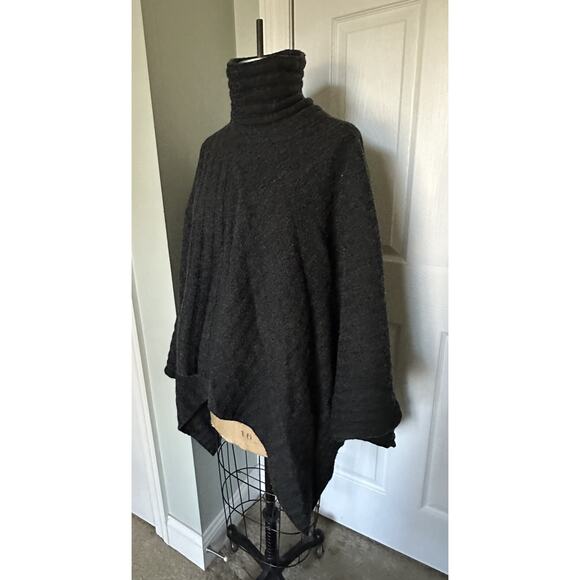 ALEXANDRA BARTLETT 100% Wool Turtleneck Sweater Poncho Top Dark Gray Charcoal - Picture 12 of 16